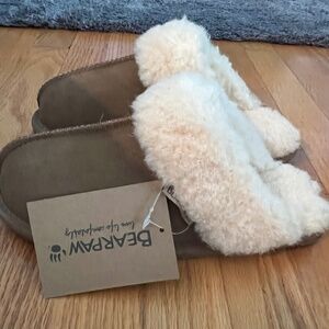Women bearpaws suede and sherpa soft slipper slide ons
